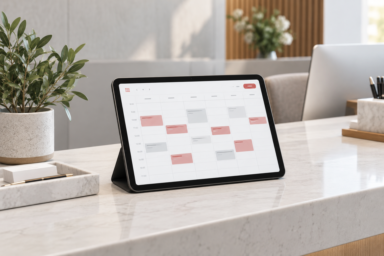 Tablet com calendário ilustrativo de agendamentos